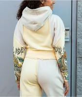 NGOrder Yin Yang Dragon Panel Yellow & Beige Crop Hoodie