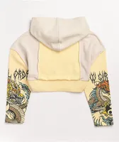 NGOrder Yin Yang Dragon Panel Yellow & Beige Crop Hoodie