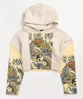 NGOrder Yin Yang Dragon Panel Yellow & Beige Crop Hoodie