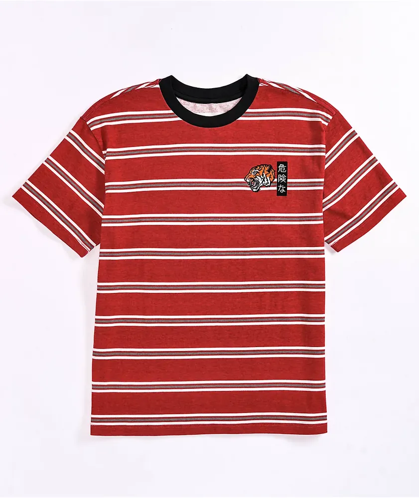 Neon Riot Kids Tiger Kanji Red & White Stripe T-Shirt