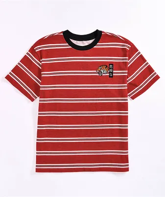 Neon Riot Kids Tiger Kanji Red & White Stripe T-Shirt