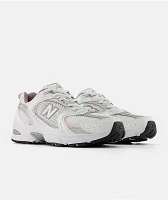 New Balance Lifestyle 530 White, Silver Metallic, & Ice Wine Shoes