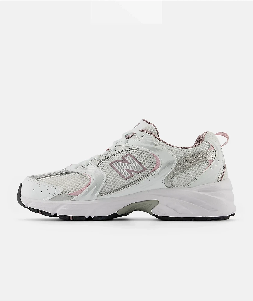 New Balance Lifestyle 530 White, Silver Metallic, & Ice Wine Shoes