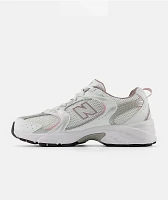 New Balance Lifestyle 530 White, Silver Metallic, & Ice Wine Shoes