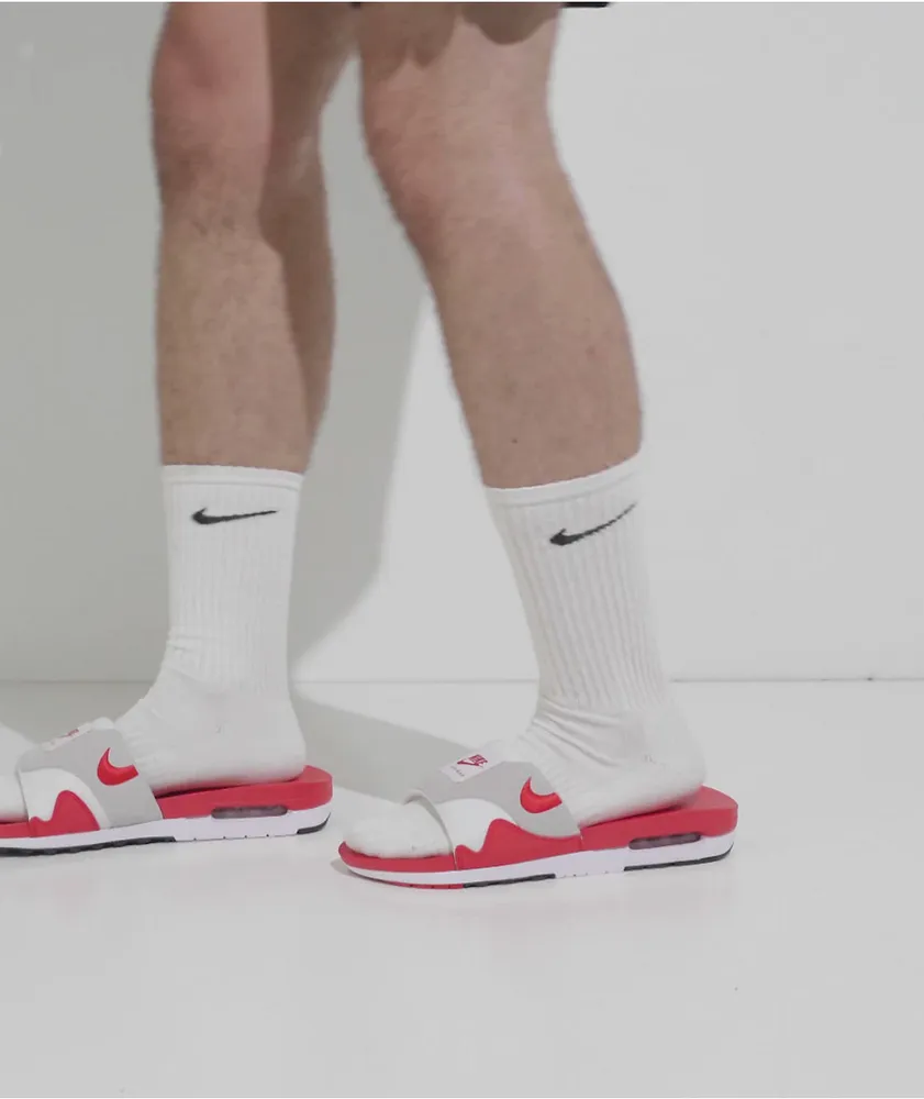 Nike Air Max 1 White, Red & Black Slide Sandals