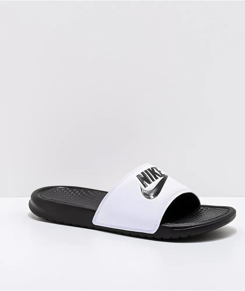 Nike Benassi White & Black Slide Sandals