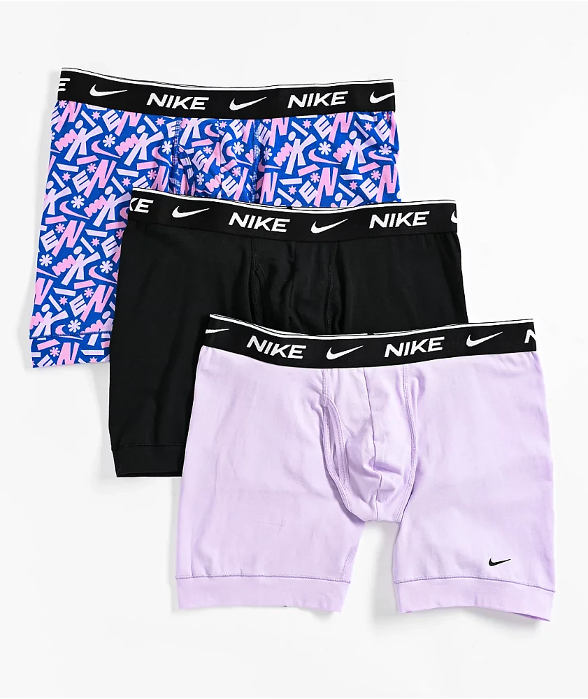 Nike Dri-FIT Essential Cotton Stretch Flower, Violet, & Black Purple 3 Pack Boxer Briefs