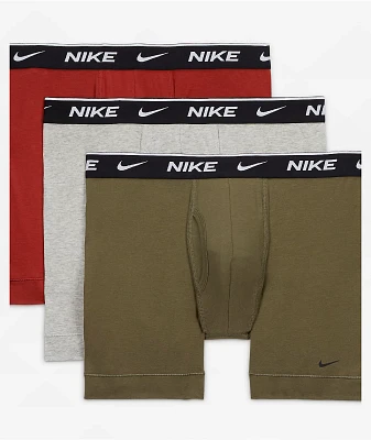 Nike Dri-FIT Essential Cotton Stretch Olive, Grey & Red 3-Pack Boxer Briefs