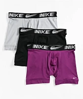 Nike Dri-FIT Essential Micro Purple, Grey, & Black 3 Pack Boxer Briefs