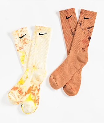 Nike Dri-FIT Everyday Orange Tie Dye 2 Pack Crew Socks