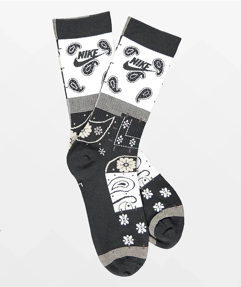 Nike Everyday Essentials Paisley Black & Khaki Crew Socks