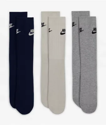 Nike Everyday Navy, White & Grey 3-Pack Crew Socks