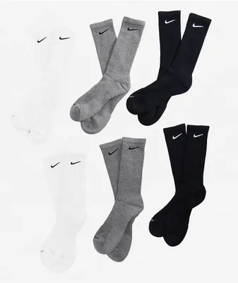 Nike Everyday Plus 6 Pack White, Grey & Black Crew Socks