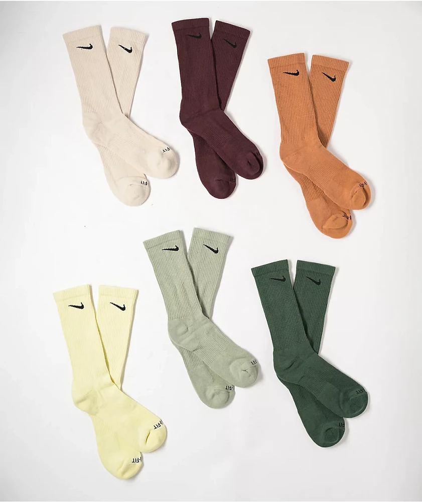 Nike Everyday Plus Cushioned Green & Brown 6 Pack Crew Socks