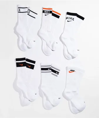 Nike Kids Cush White Stripe 6 Pack Crew Socks