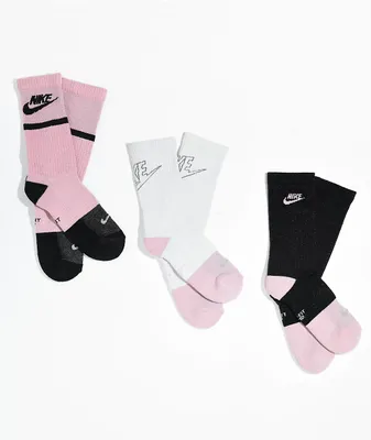 Nike Pink, White & Black 3 Pack Crew Socks