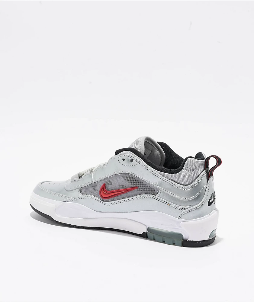 Nike SB Air Max Ishod PRM Metallic Silver & Varsity Red Skate Shoes