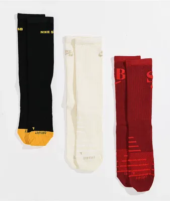 Nike SB Everyday Max Black, Red, & White 3 Pack Crew Socks