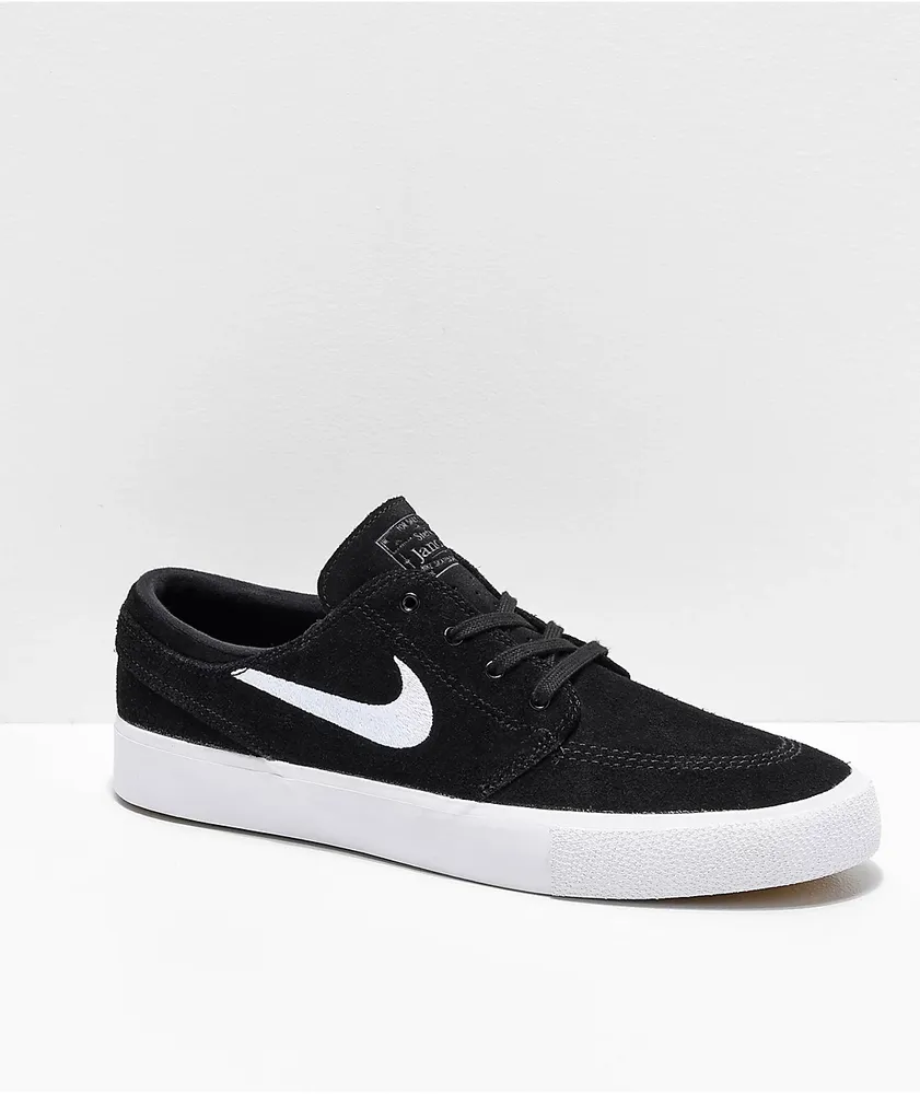 Nike SB Janoski RM Black & White Suede Skate Shoes 