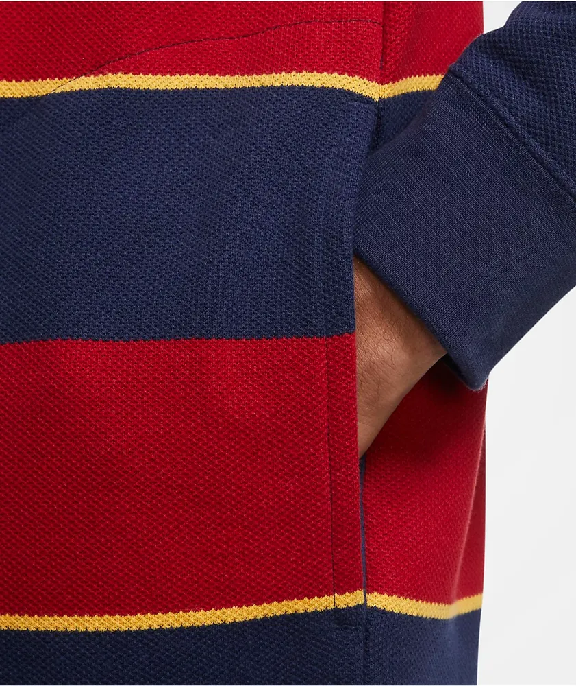 Nike SB Novelty Red & Navy Stripe Long Sleeve Henley Shirt