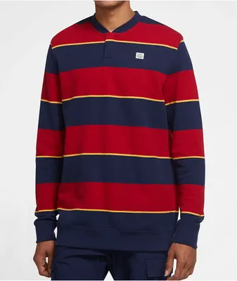 Nike SB Novelty Red & Navy Stripe Long Sleeve Henley Shirt