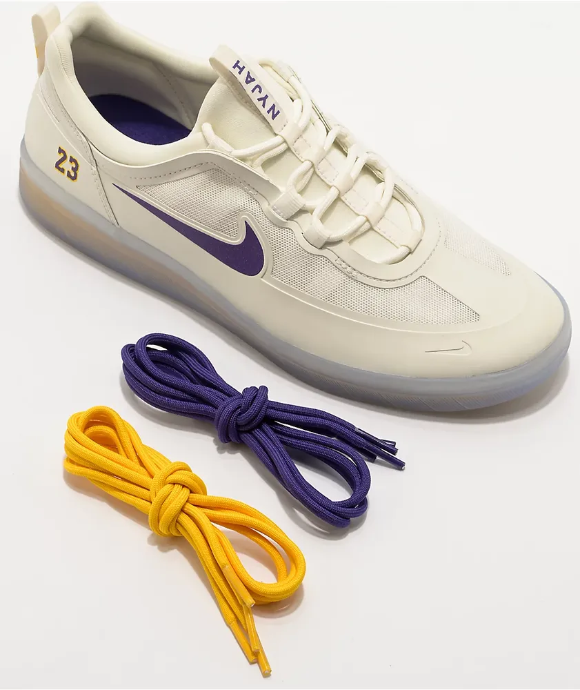 Nike SB Nyjah Free 2.0 x NBA White, Purple, & Gold Skate Shoes