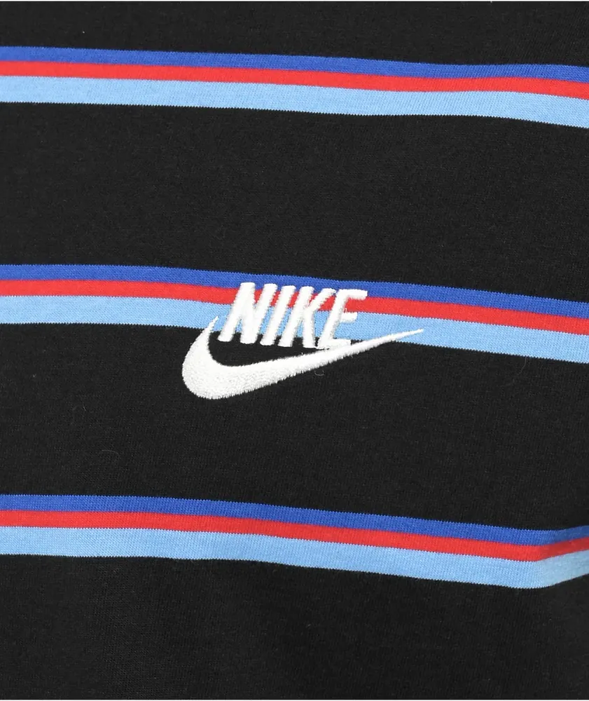 Nike Sportswear Black, Blue & Red Stripe T-Shirt 