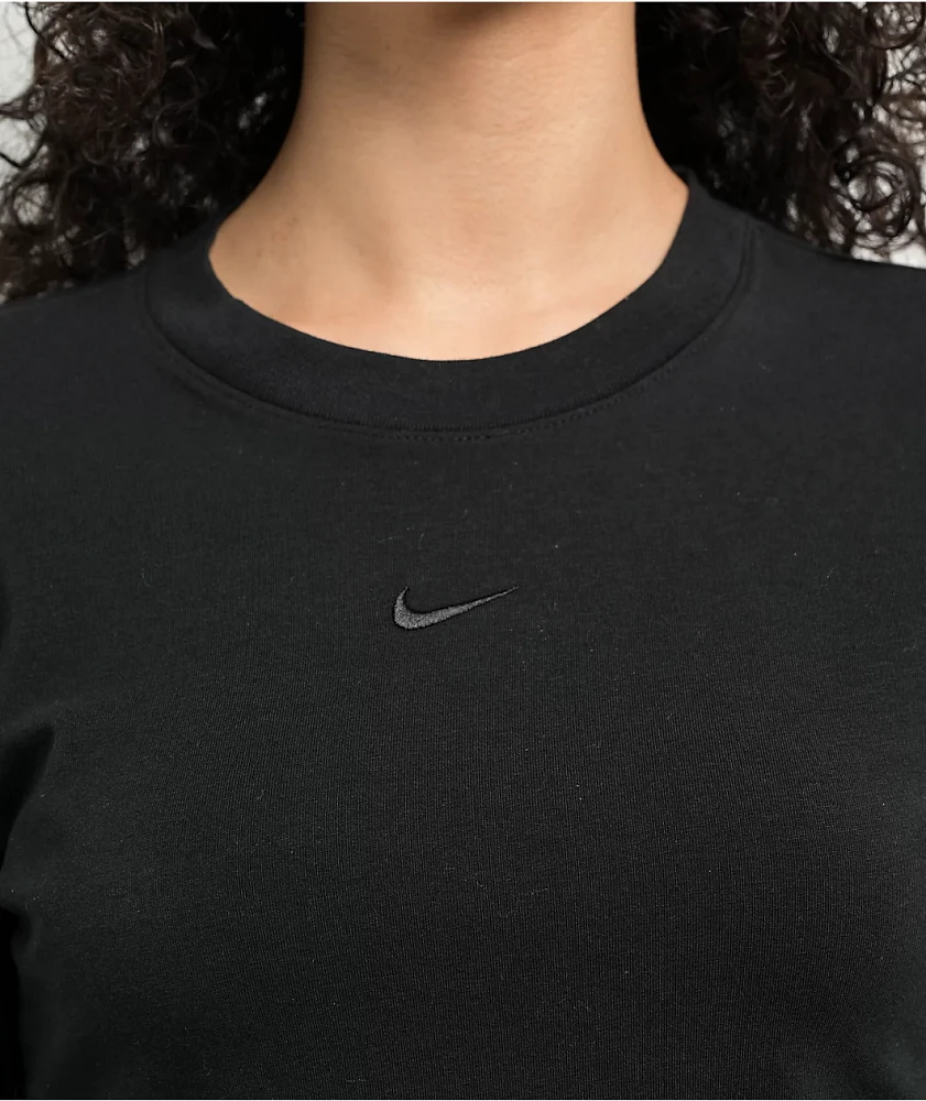 Nike Sportswear Chill Knit Black Long Sleeve Crop T-Shirt