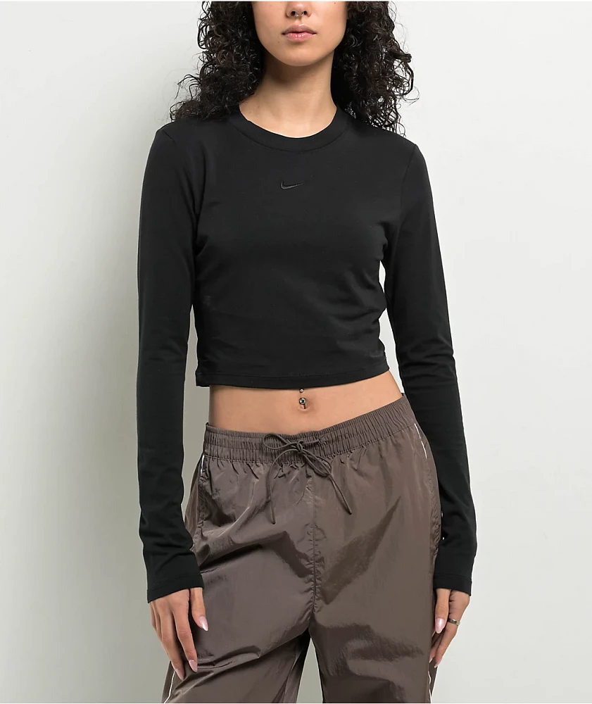 Nike Sportswear Chill Knit Black Long Sleeve Crop T-Shirt