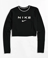 Nike Sportswear Chill Knit Slim Black Long Sleeve Crop T-Shirt