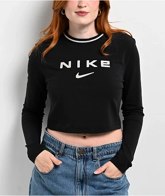 Nike Sportswear Chill Knit Slim Black Long Sleeve Crop T-Shirt