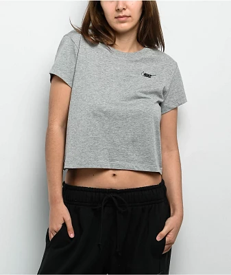 Nike Sportswear Club Heather Grey Crop T-Shirt