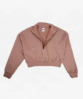 Nike Sportswear Essential Beige Crop Half Zip Fleece Sweatshirt