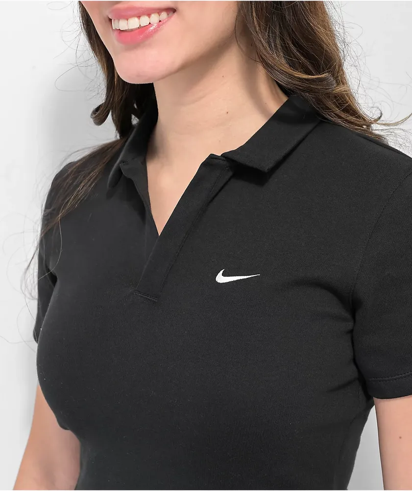 Nike Sportswear Essential Black Crop Polo Shirt