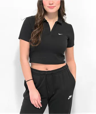 Nike Sportswear Essential Black Crop Polo Shirt