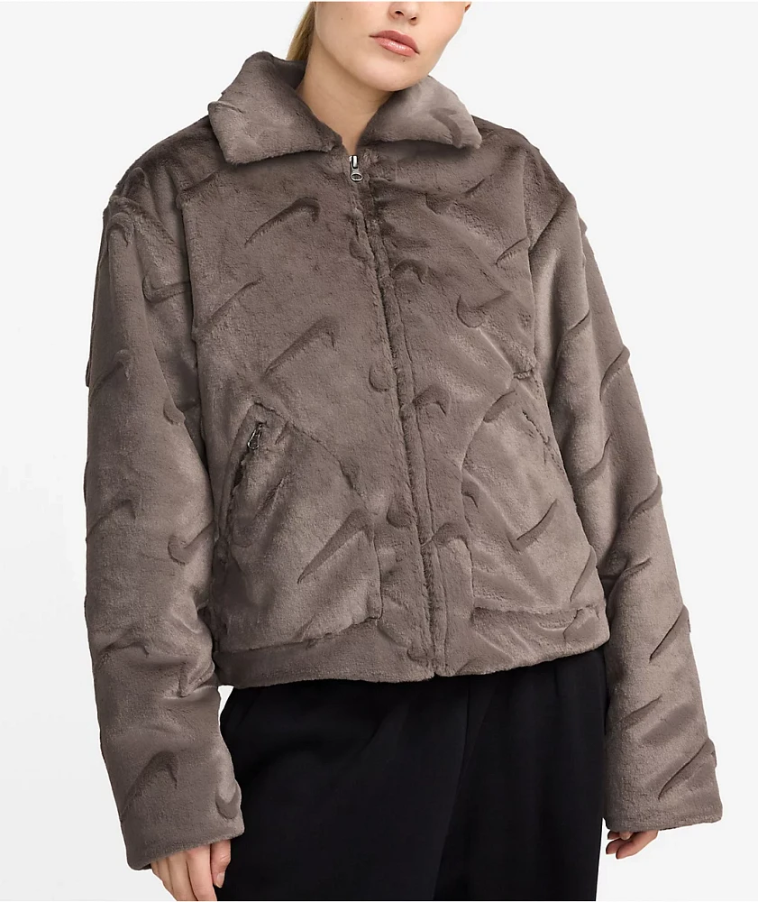 Nike Sportswear Essential Faux Fur Brown Jacket