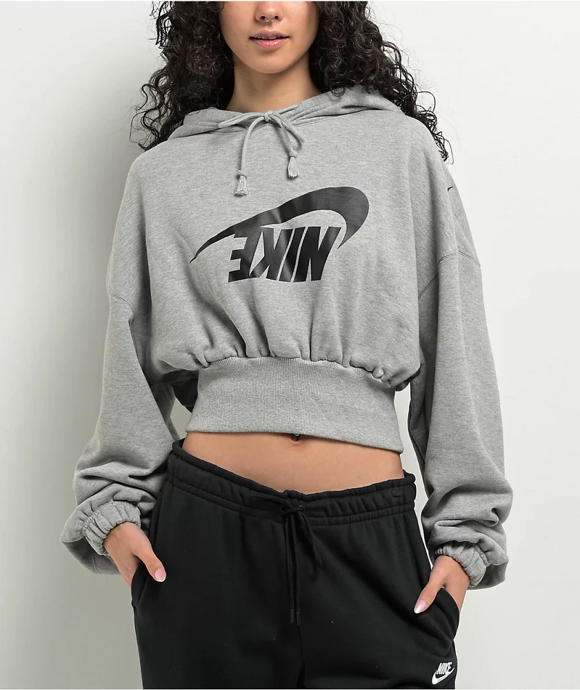 Nike Sportswear French Terry Heather Grey Oversized Crop Hoodie