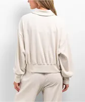 Nike Sportswear Mod Cream Velour Quarter Zip Crop Sweatshirt
