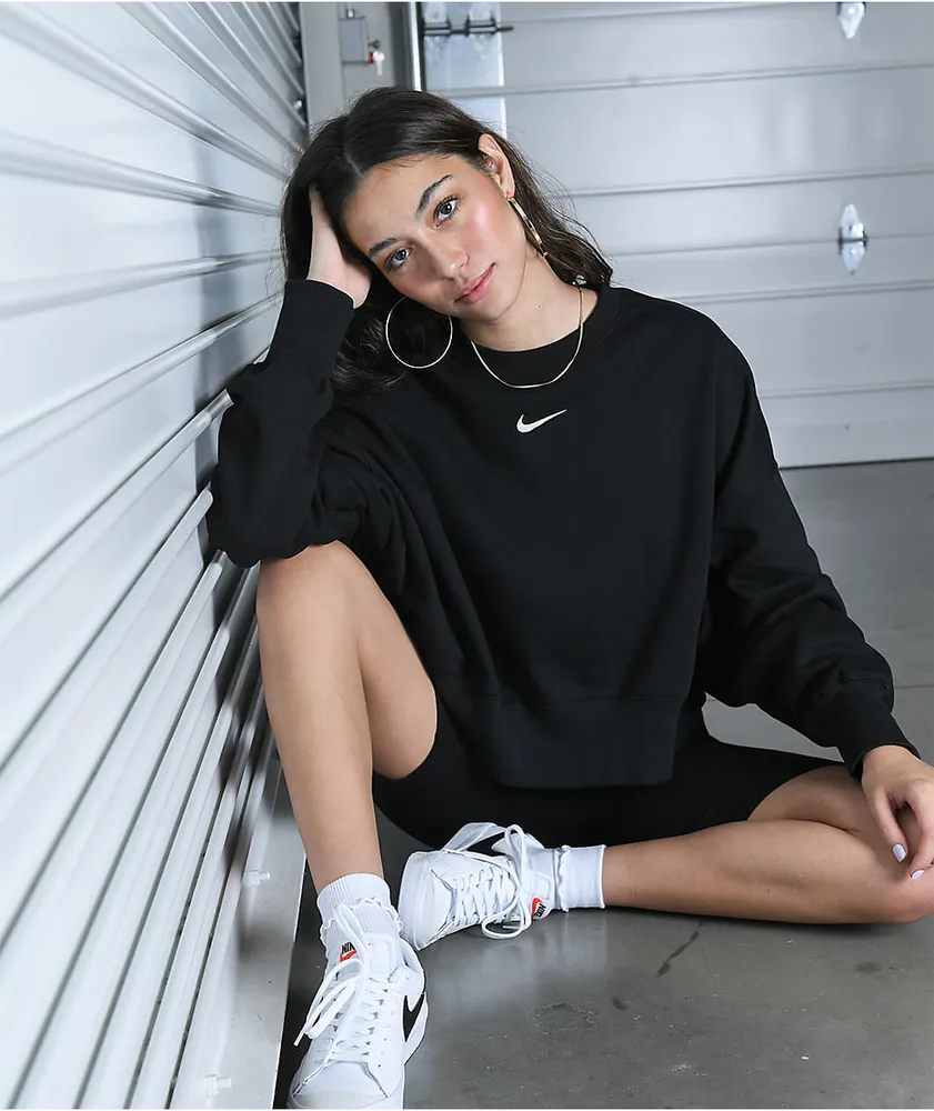 Nike Sportswear Phoenix Fleece Black Quarter Zip Crop Sweatshirt