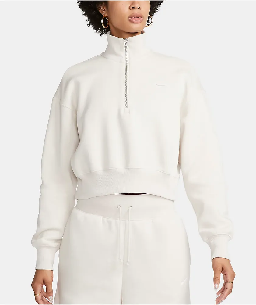 Nike Sportswear Phoenix Cream Quarter Zip Crop Sweatshirt