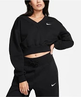 Nike Sportswear Phoenix Fleece Black Crop V-Neck Sweatshirt