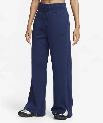 Nike Sportswear Phoenix Fleece Navy Blue High Waisted Wide Leg Sweatpants