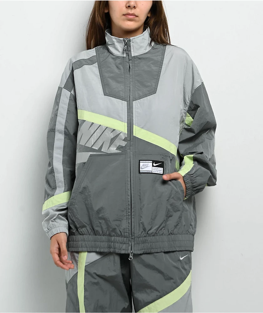Nike Sportswear Street Woven Grey & Light Green Zip Track Jacket