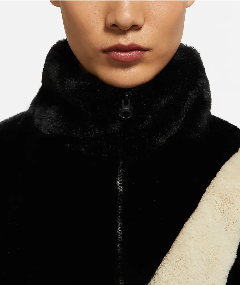 Nike Sportswear Swoosh Black Faux Fur Jacket