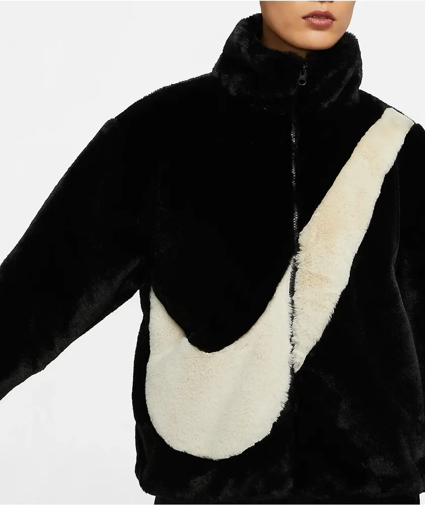 Nike Sportswear Swoosh Black Faux Fur Jacket