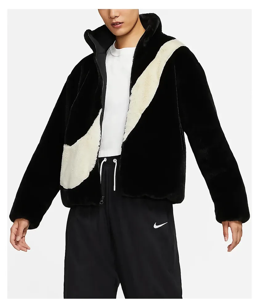 Nike Sportswear Swoosh Black Faux Fur Jacket