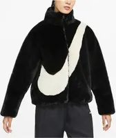 Nike Sportswear Swoosh Black Faux Fur Jacket