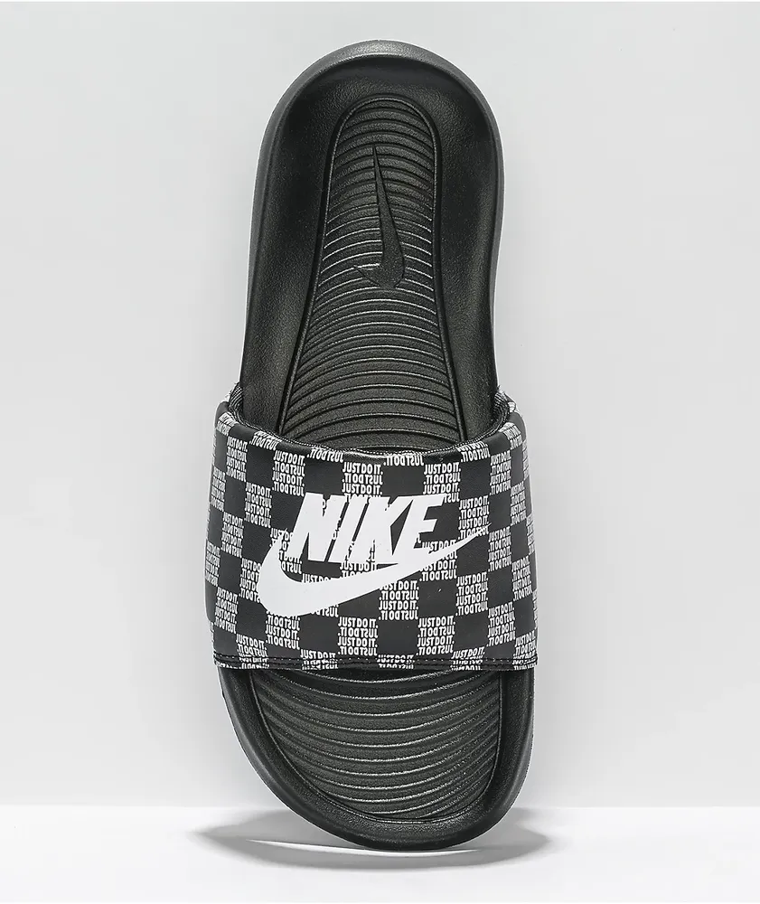 Nike Victori One Printed Black & White Checkerboard Slide Sandals