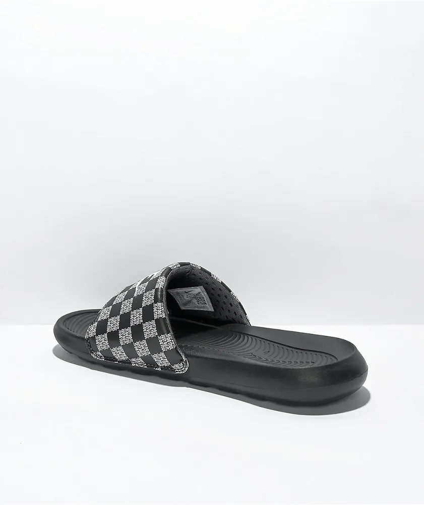 Nike Victori One Printed Black & White Checkerboard Slide Sandals