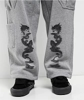 Ninth Hall Airbrushed Dragon Grey Baggy Cargo Sweatpants